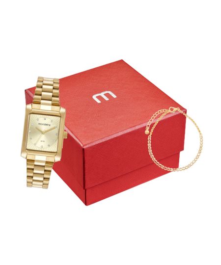 kit relógio feminino mondaine 32480lpmvde1kb analógico dourado UNICO