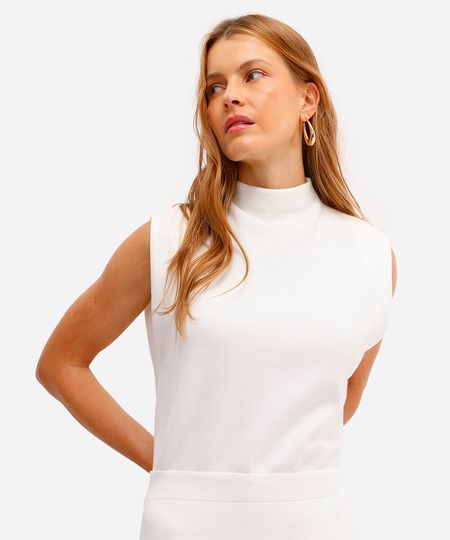 regata feminina de tricot gola alta off white GG regata feminina de tricot gola alta off white GG
