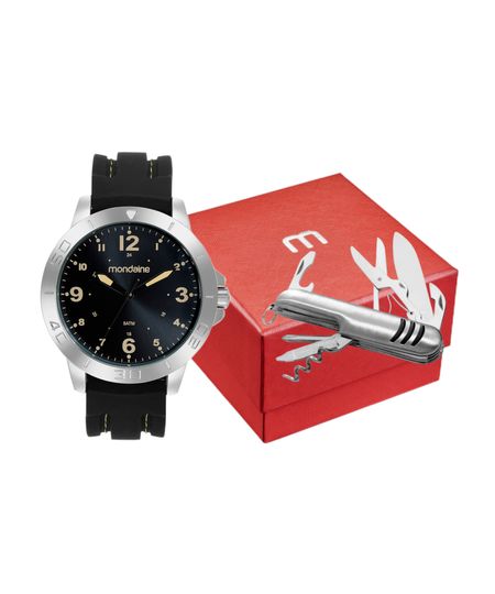 kit relógio masculino mondaine 99698g0mvni3k analógico prateado UNICO