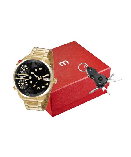 kit relógio masculino mondaine 99433gpmvds3kf analógico calendário dourado UNICO kit relógio masculino mondaine 99433gpmvds3kf analógico calendário dourado UNICO