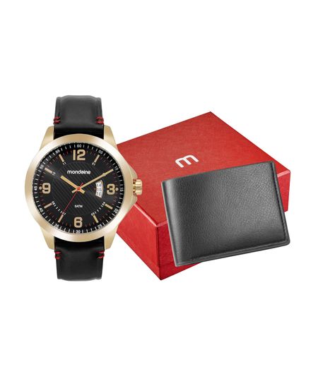 kit relógio masculino mondaine 99643gpmvdh3kf analógico calendário dourado UNICO