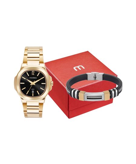 kit relógio masculino mondaine 32506gpmvde1kf analógico dourado UNICO kit relógio masculino mondaine 32506gpmvde1kf analógico dourado UNICO