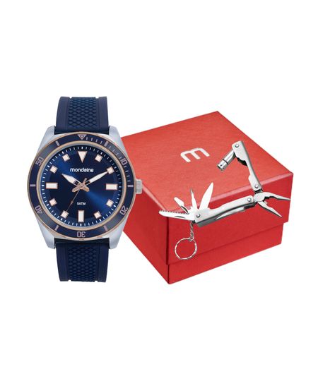 kit relógio masculino mondaine 32657gpmvgi3kf analógico azul UNICO