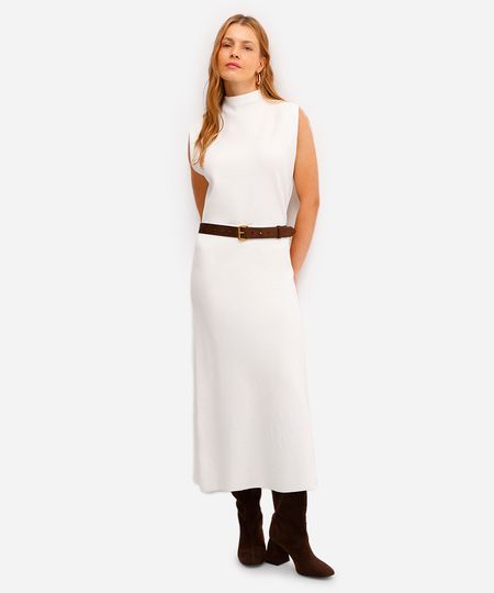 saia longa feminina de tricot canelada off white M saia longa feminina de tricot canelada off white M