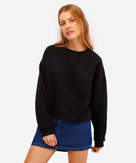 blusão básico feminino de moletom felpado preto G