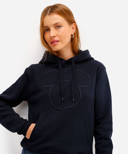 blusão feminino de moletom felpado mickey com capuz preto P