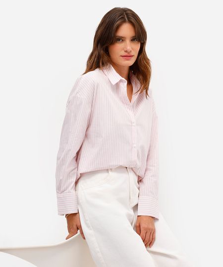 camisa oversized feminina de algodão listrada rosa P