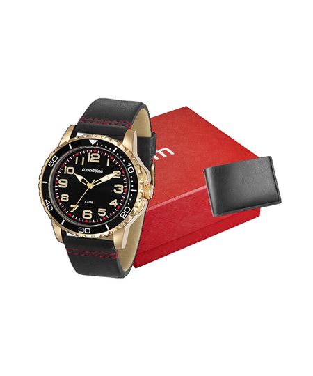 kit relógio masculino mondaine 76710gpmvdh4ks analógico dourado UNICO