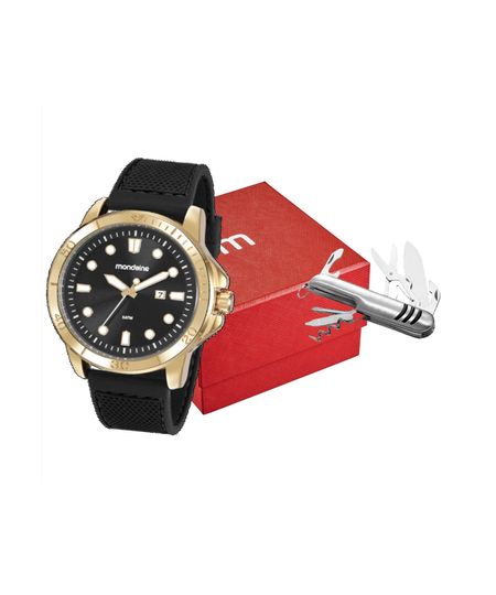 kit relógio masculino mondaine 99413gpmvdi3kh analógico-calendário dourado UNICO kit relógio masculino mondaine 99413gpmvdi3kh analógico-calendário dourado UNICO