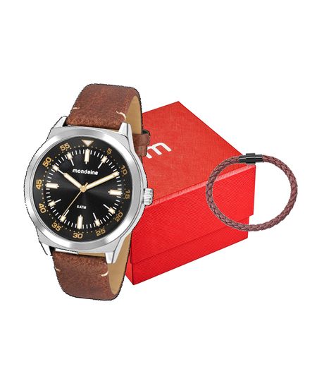 kit relógio masculino mondaine 76719g0mvnh1kf analógico prateado UNICO