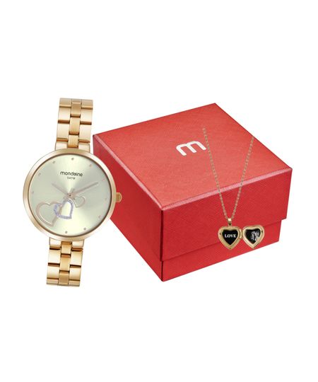 kit relógio feminino mondaine 32712lpmkde1k1 analógico dourado UNICO