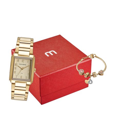 kit relógio feminino mondaine 32520lpmvde1k analógico dourado UNICO