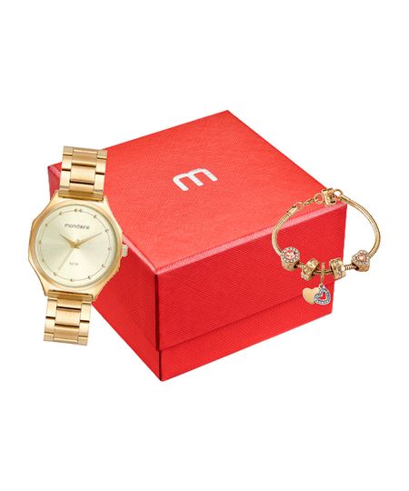 kit relógio feminino mondaine 32477lpmvde1k analógico dourado UNICO