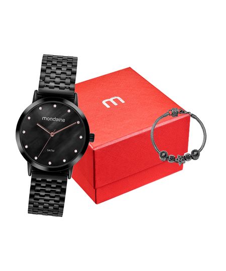 kit relógio feminino mondaine analógico 32819lpmvpe2k preto UNICO