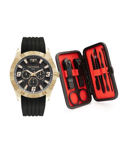 kit relógio masculino technos 6p29aluk2p multifunção dourado UNICO kit relógio masculino technos 6p29aluk2p multifunção dourado UNICO