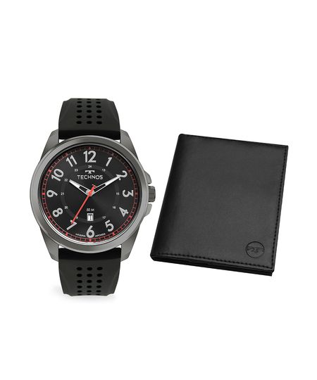 kit relógio masculino technos 2115tvf-k2p analógico cinza UNICO