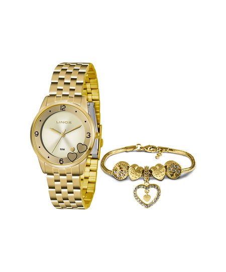 kit relógio feminino lince lrg4517lku35c2kx analógico dourado UNICO