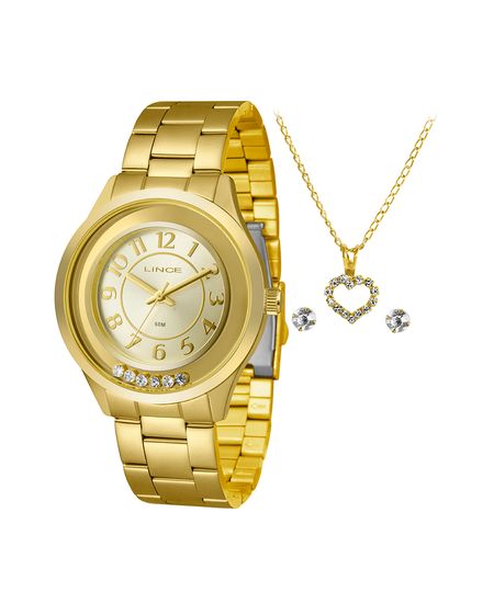 kit relógio feminino lince lrg4522lkf52c2kx analógico dourado UNICO