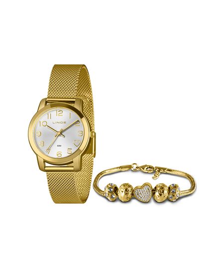 kit relógio feminino lince lrg4783l34k07es2kx analógico dourado UNICO