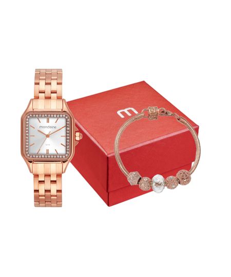 kit relógio feminino mondaine 32753lpmvre2kf analógico rosê UNICO