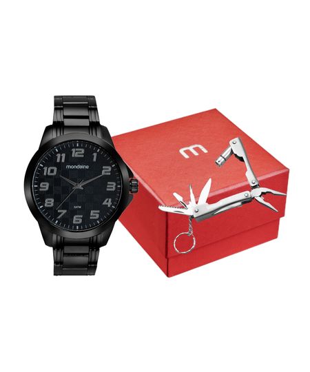 kit relógio masculino mondaine 99681gpmvpe2kf analógico preto UNICO kit relógio masculino mondaine 99681gpmvpe2kf analógico preto UNICO