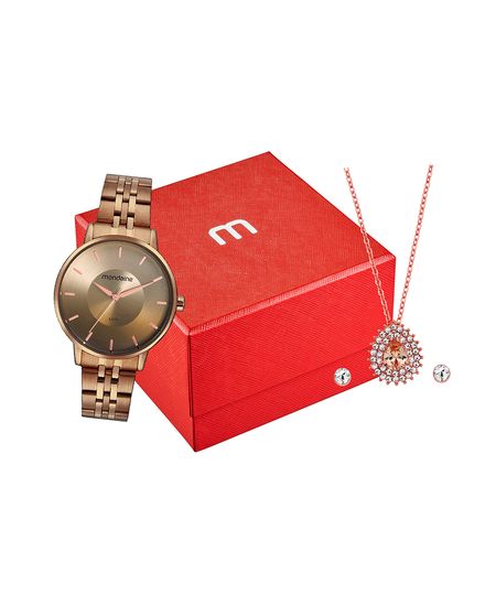 kit relógio feminino mondaine 32682lpmvme7kh analógico marrom UNICO