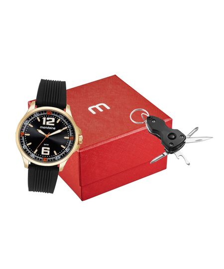 kit relógio masculino mondaine 76672gpmvdi4k analógico dourado UNICO