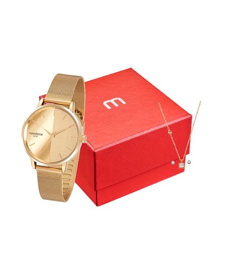 kit relógio feminino mondaine 32117lpmvde1ka analógico dourado UNICO