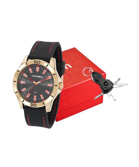 kit relógio masculino mondaine 99375gpmvdi2kh analógico dourado UNICO kit relógio masculino mondaine 99375gpmvdi2kh analógico dourado UNICO