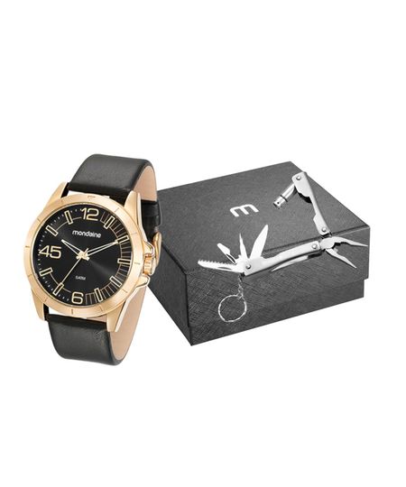 kit relógio masculino mondaine 76656gpmvdh4kx analógico dourado UNICO