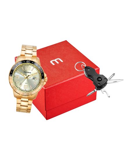 kit relógio masculino mondaine 99733gpmvde3k analógico-calendário dourado UNICO kit relógio masculino mondaine 99733gpmvde3k analógico-calendário dourado UNICO