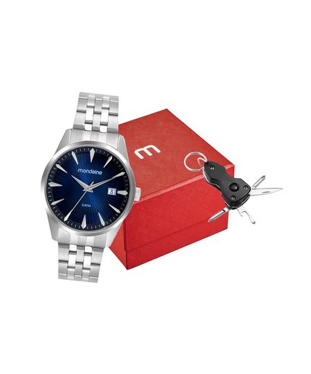 kit relógio masculino mondaine 32763g0mvne2k analógico prateado UNICO