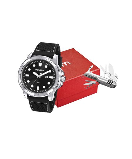 kit relógio masculino mondaine 99413g0mvni2kh analógico-calendário prateado UNICO