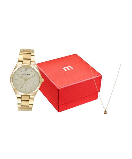kit relógio feminino mondaine 32831lpmkde1k1 analógico dourado UNICO