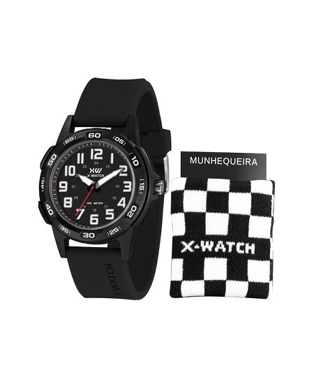 kit relógio masculino x-watch xmpp0051k0bip2px analógico preto UNICO