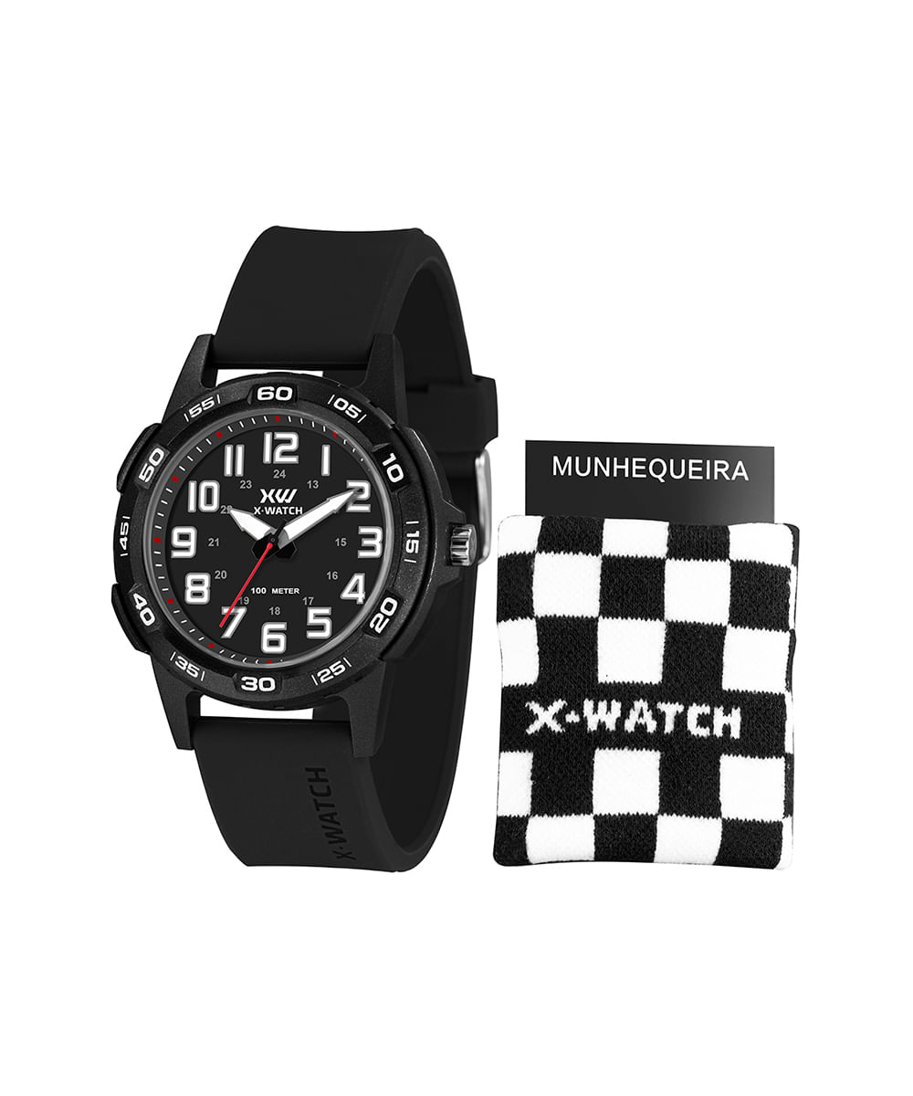 kit relógio masculino x-watch xmpp0051k0bip2px analógico preto