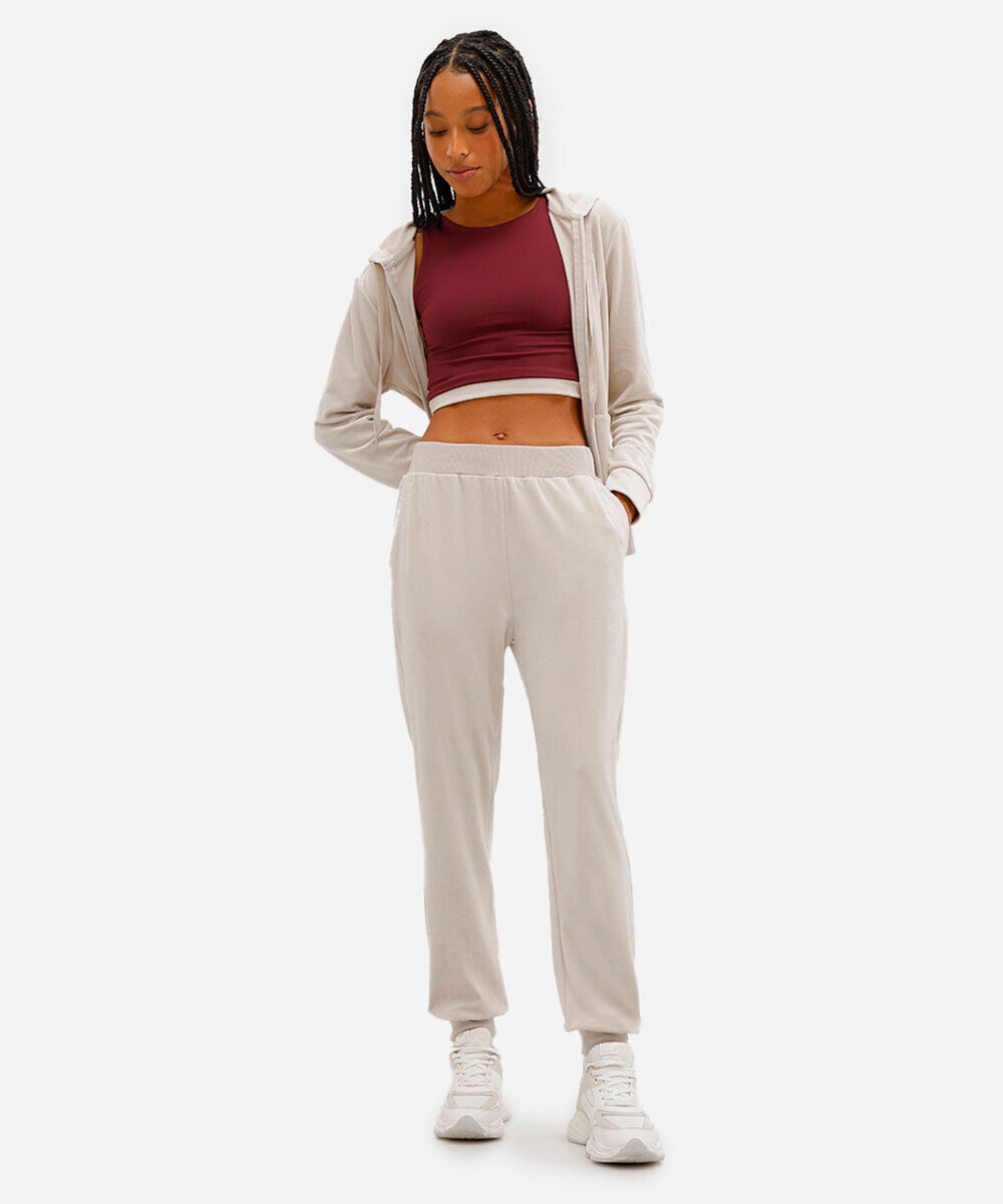 calça reta de plush cintura alta esportiva ace - cinza