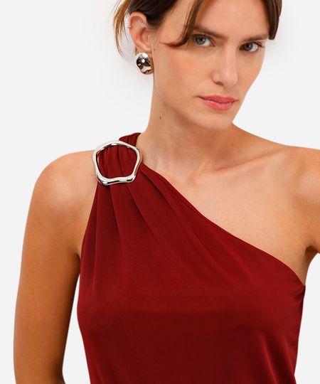 blusa ombro único feminina franzida vinho M blusa ombro único feminina franzida vinho M
