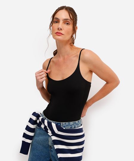 body feminino de poliamida alça fina preto PP