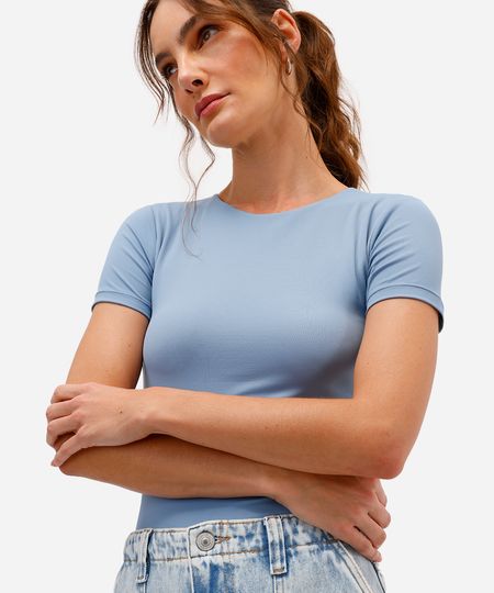 blusa feminina de poliamida manga curta azul M