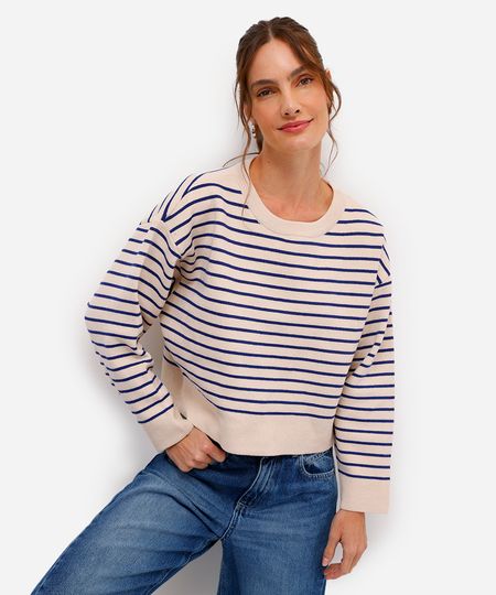 suéter feminino de tricot listrado azul M