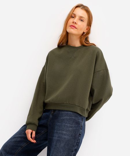blusão básico feminino de moletom felpado verde M