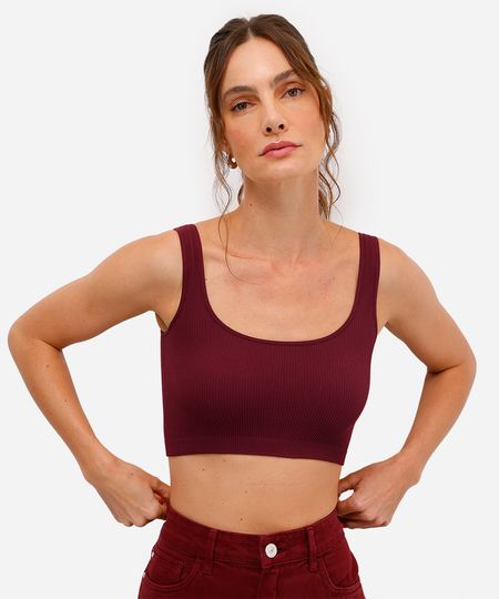 cropped básico feminino de poliamida vinho M