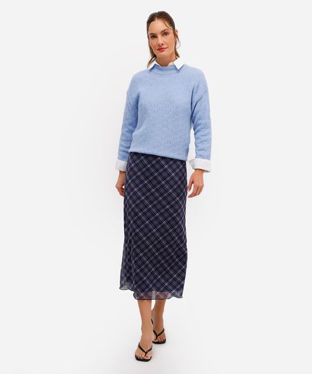 saia midi feminina de tule xadrez azul M saia midi feminina de tule xadrez azul M