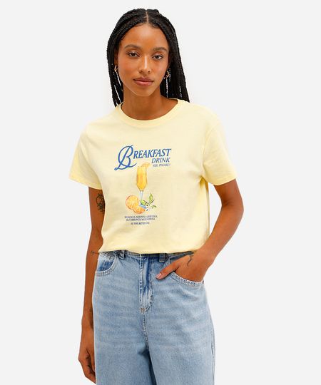 camiseta feminina de algodão breakfast drink amarela M