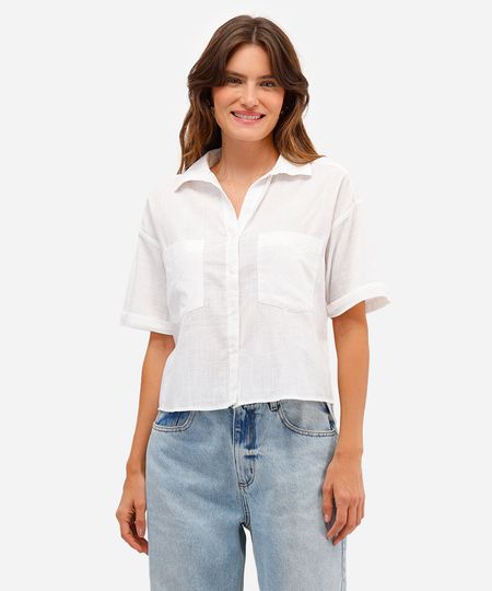 camisa feminina de algodão manga curta off white PP