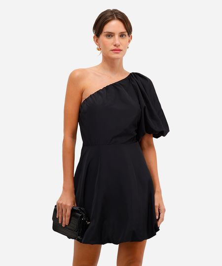 vestido curto balonê feminino manga bufante preto P