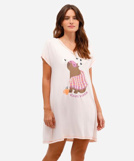 camisola feminina de viscose manga curta capi vibes rosa PP camisola feminina de viscose manga curta capi vibes rosa PP