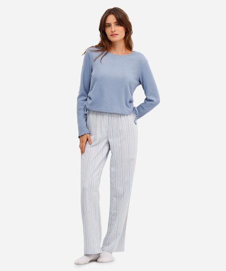 calça de pijama avulsa feminina listrada azul PP