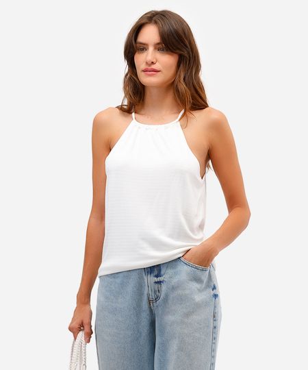 blusa halterneck feminina de viscose texturizada off white PP